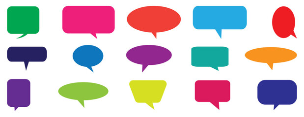 Set of colorful blank empty speech bubbles for text, chatting, message box.  Retro color special offer design elements, chat emblem, black callout. 