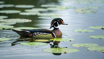 Finfoot swimming through floating leaves