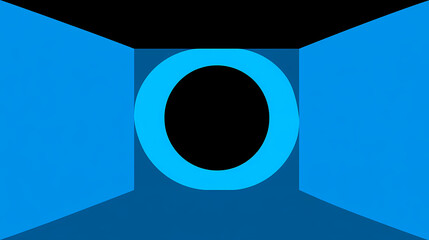 Blue rectangle intersected by black crescent shape at center
