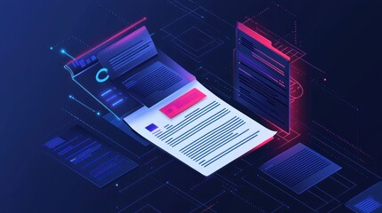 Digital documents and files in isometric view