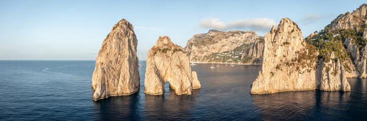 Aerial view of Faraglioni rocks, Capri Island, Italy