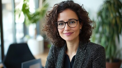 Smiling business woman with glasses in office