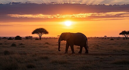 Fototapeta premium elephants at sunset