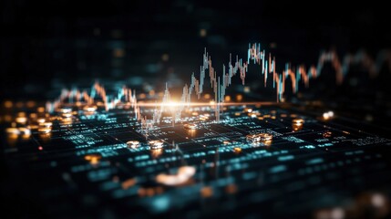 Digital data visualization with glowing graphs and futuristic interface on technology background