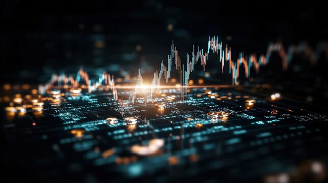 Digital data visualization with glowing graphs and futuristic interface on technology background