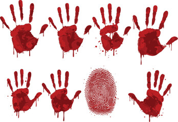 Vector art of red bloody handprints and fingerprint isolated on white background