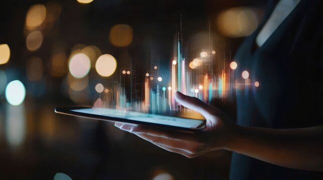 Nighttime financial analysis on a tablet