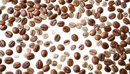 Roasted and Unroasted Coffee Beans Mix Transparent Background PNG - Perfect for Coffee Packaging, Cafe Menus, or Food & Drink Concepts