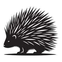 Minimalist Black Porcupine Silhouette with Quills