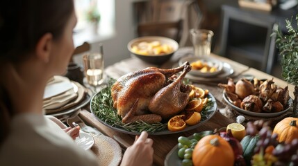 Thanksgiving feast with roasted turkey