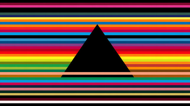 Multicolor horizontal stripe interrupted at center by solid black triangle