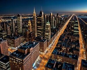 Fototapeta premium Stunning Aerial View of a Vibrant City Skyline at Dusk
