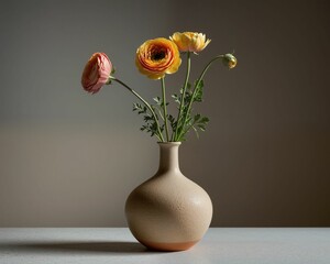 Elegant Ceramic Vase with Colorful Ranunculus Flowers Arrangement
