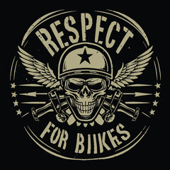 Obraz premium Respect for Bikers Skull and Wings Motorcycle T-Shirt