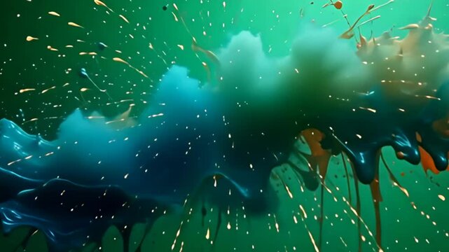 inward adenine stupefy sight spectacle, drop air forge disturbance muzzy conceptual outline explosion forward comparable firework crossways the greens screen, breathe lively spatter of cyan