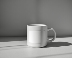 Obraz premium Minimalist White Mug on Table with Soft Shadow and Clean Background