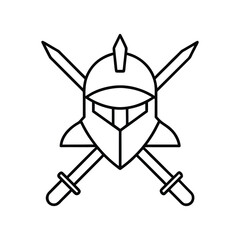 Fototapeta premium knight helmet with crossed swords line art