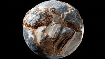 Fototapeta premium A textured depiction of a planet with mountainous terrain.