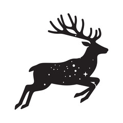 Minimalist Black Reindeer Silhouette with Large Antlers