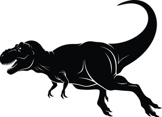 Obraz premium Tyrannosaurus Rex Silhouette: A powerful silhouette of a Tyrannosaurus Rex, showcasing its muscular build and formidable presence. The black and white illustration exudes a prehistoric power.