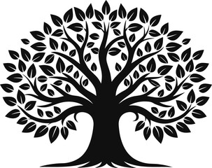 Obraz premium Large Stylized Black Tree Silhouette Vector Graphic
