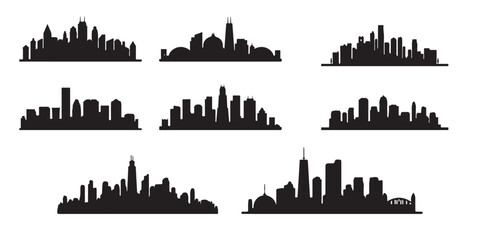 Obraz premium BLACK VARIOUS SET OF vector skyline silhouette 