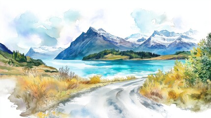 Obraz premium Carretera Austral. Carretera Austral hand drawn watercolor illustration