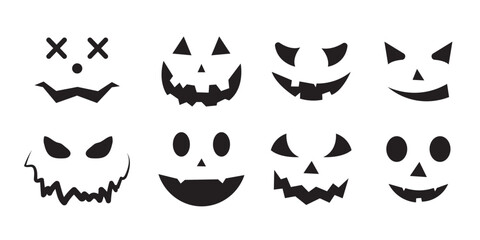 Pumpkin Halloween smile. Black Halloween face icon set. Spooky pumpkin smile on white background. Design for the holiday Halloween. Vector illustration.