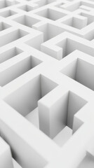 Abstract 3D rendering of a clean, minimalist white maze. Represents challenges, complexity, and problem solving graphically.