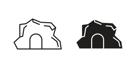 cave icon outline and solid vector sign, linear pictograms
