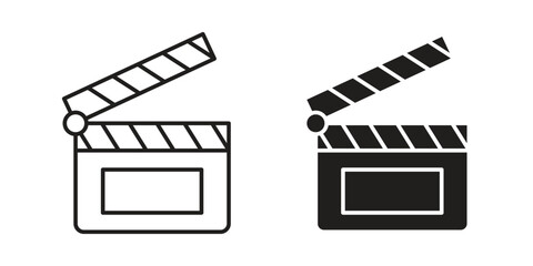 Cinema flapper icon outline and solid vector sign, linear pictograms