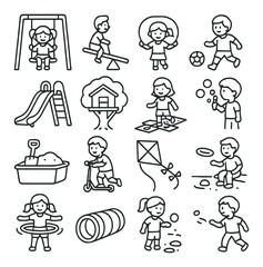 Playful childhood icons collection, fun and simple kid-themed symbols for designers