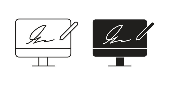 Electronic signature icon outline and solid vector sign, linear pictograms