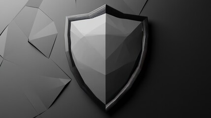 Futuristic polygonal shield on fractured surface, abstract security concept