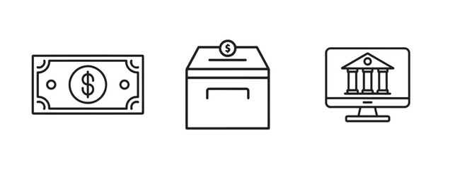 Financial Symbols or Business Icons Set, Money, Banking, Investment, Wallet, Crypto, Growth, Budget Vector Design