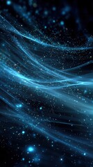 Naklejka premium Vibrant photo of vibrant abstract background features flowing blue lines and glowing particles, creating a futuristic and dynamic design with a sense of energy and connectivity.