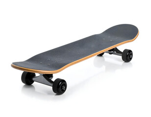 A skateboard isolated on a clean white background, perfect for minimalist sports content.
