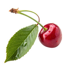 Vibrant Red Cherry with Leaf: Juicy Fruit Photography for Food Bloggers, Recipes, and Culinary Websites