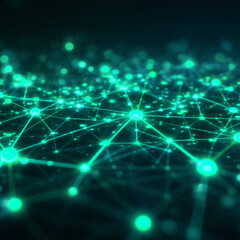 Glowing green network connections on a dark background