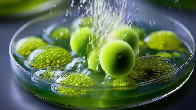 Blue-green algal colony in a culture media plate.