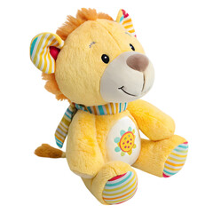 Plush Lion Toy: Yellow Stuffed Animal with Striped Scarf