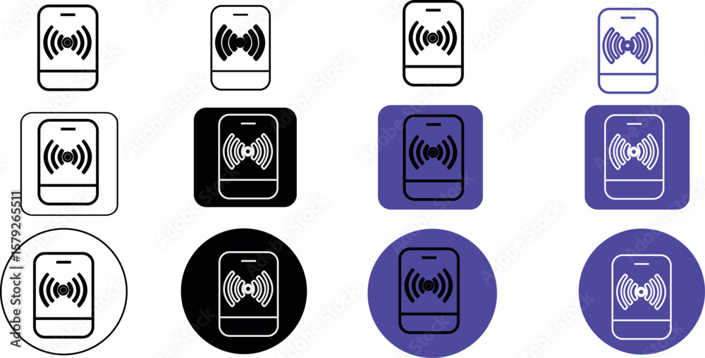 Poster a collection of wifi signal icons displayed in various shapes and color schemes on a white backgroun