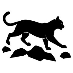 Naklejka premium Walking black cat on rocks animal silhouette vector illustration