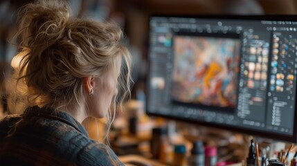 Over-the-shoulder view of a person designing