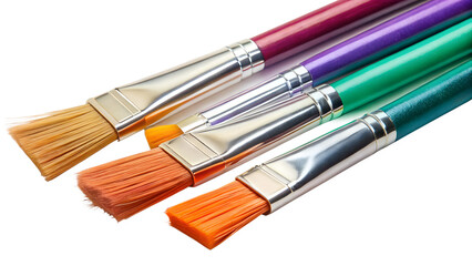 Fototapeta premium Colorful Paintbrushes Arranged in a Row with Transparent Background for Easy Compositing and Design