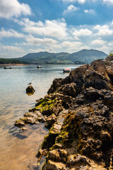 Rock formations on the coast of the Mogro estuary in the community of Cantabria, Spain.