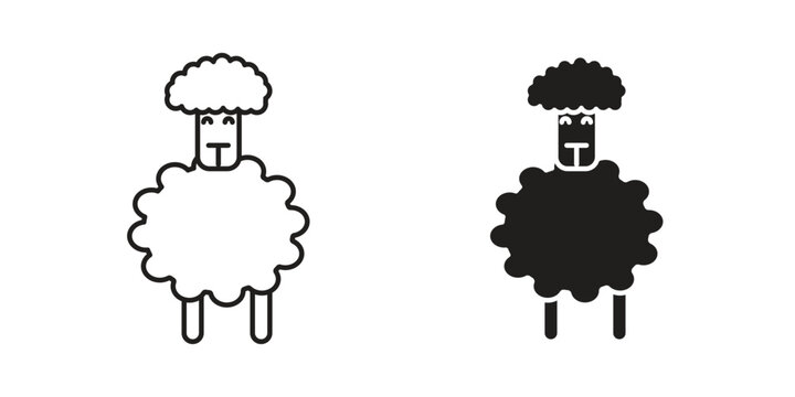 Sheep icon outline and solid vector sign, linear pictograms