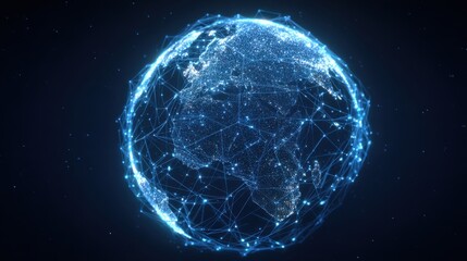 High-quality photo of glowing blue digital globe with a network of connections.