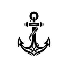 Strong and stylized monochrome anchor illustration with intricate tribal patterns throughout its body, giving it a unique and artistic feel. 