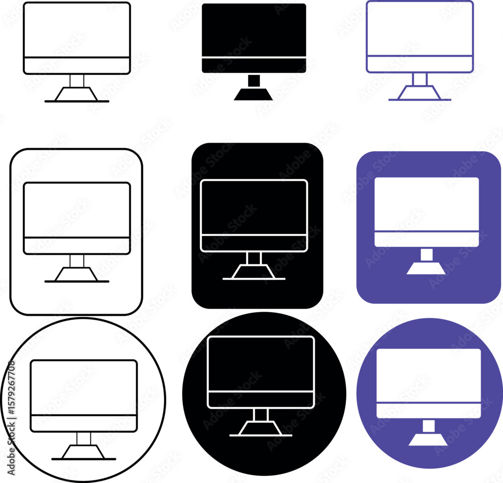 Poster a visual representation of computer monitor icons in various styles and color schemes on a white bac